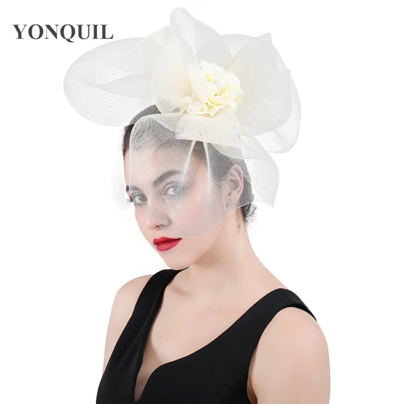 Vintage Gray Ladies Mesh Flower Big Fascinator Hats Women Wedding Kenducky Party Ascot Chapeau Bridal Tulle Occasion Headpiece |