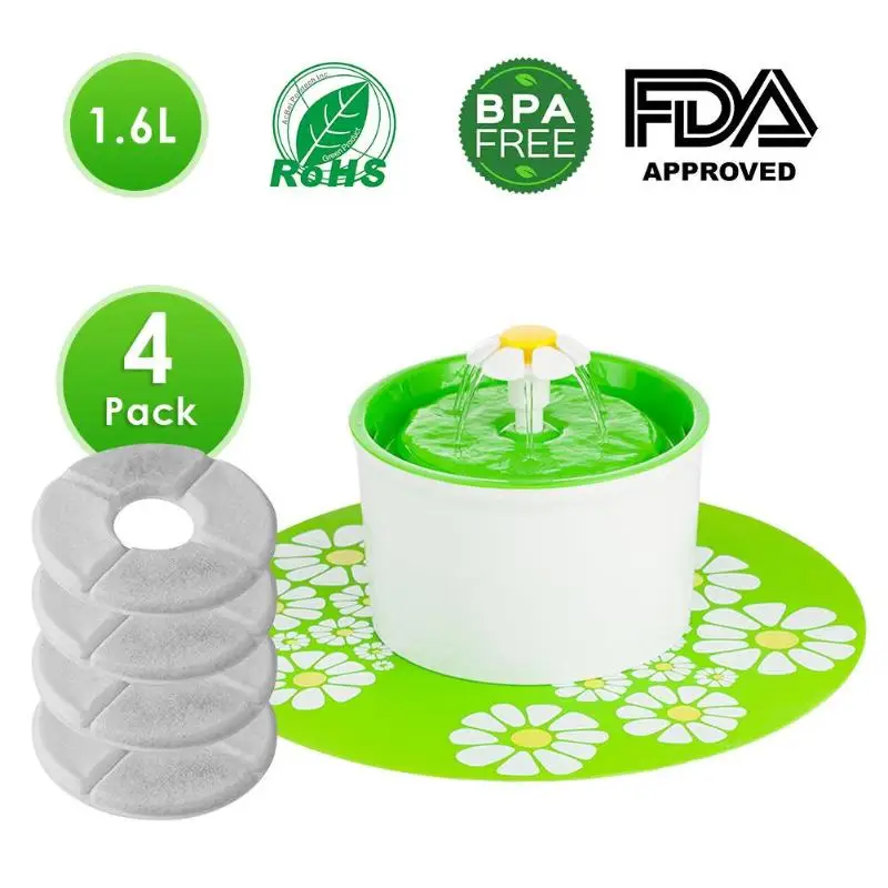 with 4Pcs filter Pet фонтан 1.6L Электрический автоматический дозатор питьевой воды для кошек дозатор напитков поилка для домашних животных - Цвет: with 4Pcs filter