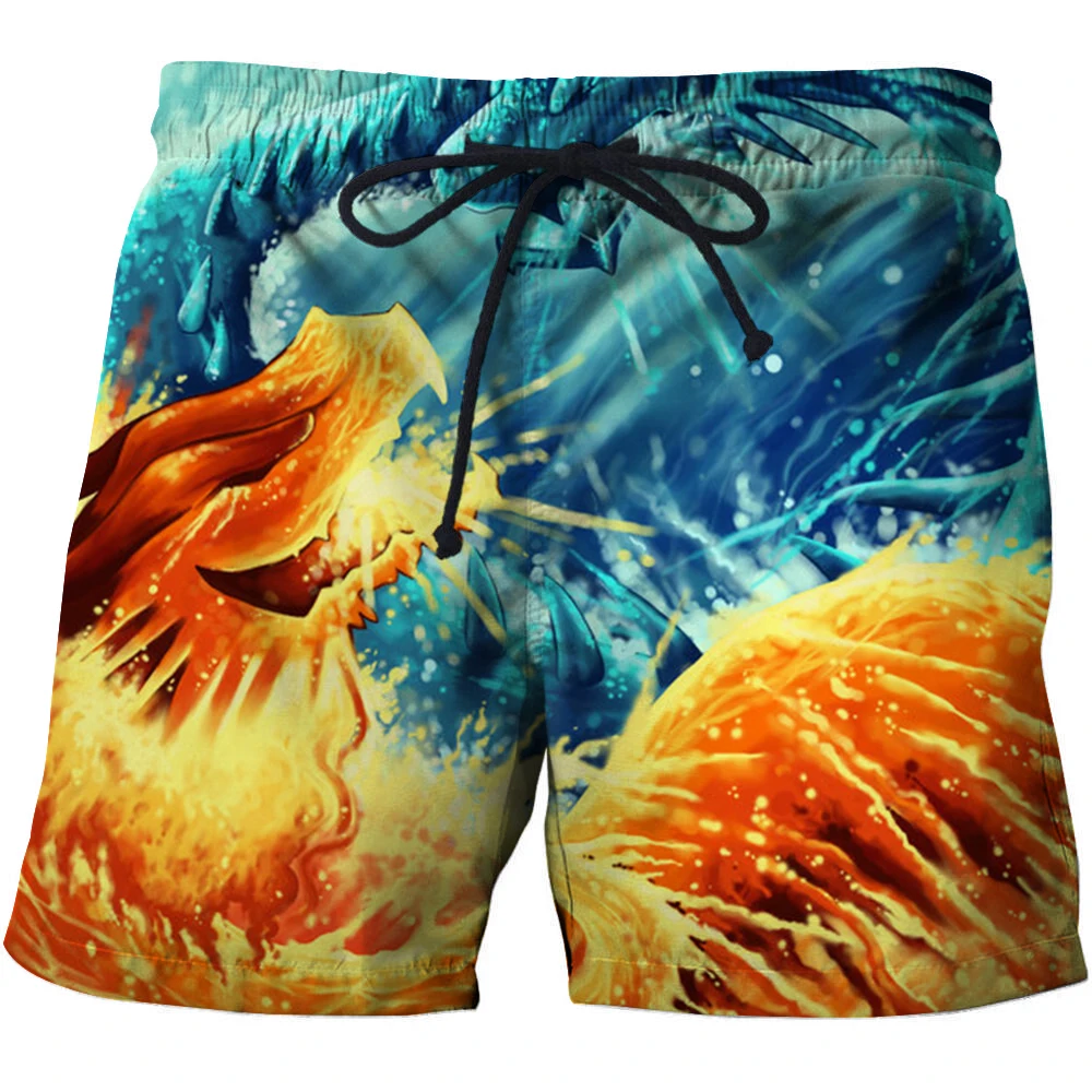 

Ice Fire Dragon 3D Printed Summer Surfing Beach Shorts Masculino Men Travel Board Shorts Anime Quick Vacation Streetwear New
