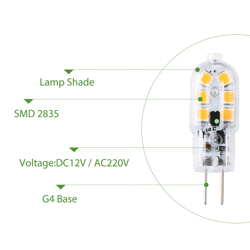 1 шт. G4 Светодиодная лампа 3 Вт 2835SMD теплая белая/Белая светодиодная DC 12 В/AC220V
