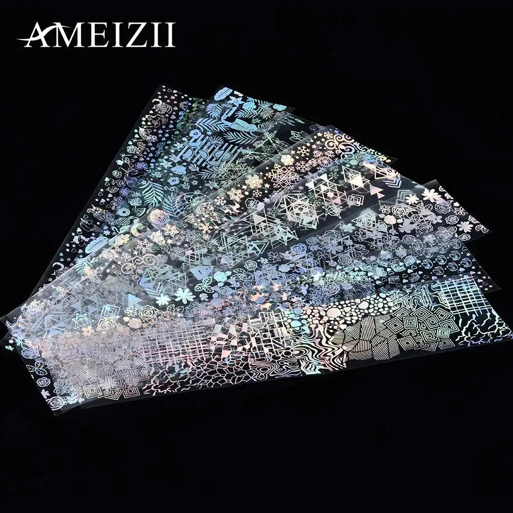 Лазерная Фольга для ногтей AMEIZII голографический цветок блестящий дизайн