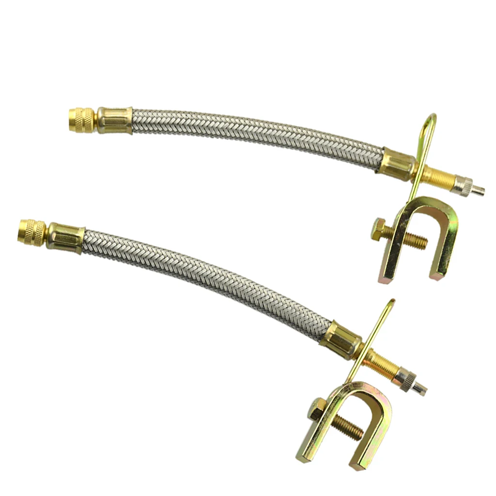 

Pair Tire Valve Stem Extension Car RV Dual Tire 7' Steel Braided with Clamp Steel Braided Flexible Hose Extends Length of Valves