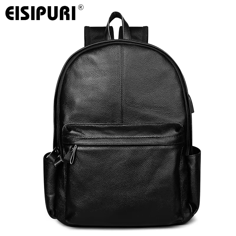 

EISIPURI роскошный бренд из натуральной коровьей кожи унисекс Рюкзаки Высокое качество сплошной цвет сумка для ноутбука большая емкость Мужск...