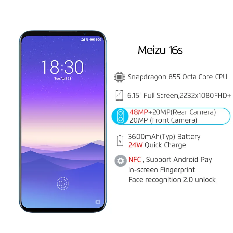 Предпродажа, глобальная версия Meizu 16 s, 6 ГБ, 128 ГБ, 16 s, Смартфон Snapdragon 855, 6,15 дюйма, 48 МП, двойная камера AI, фронтальная, 20 МП, 3600 мА/ч, NFC