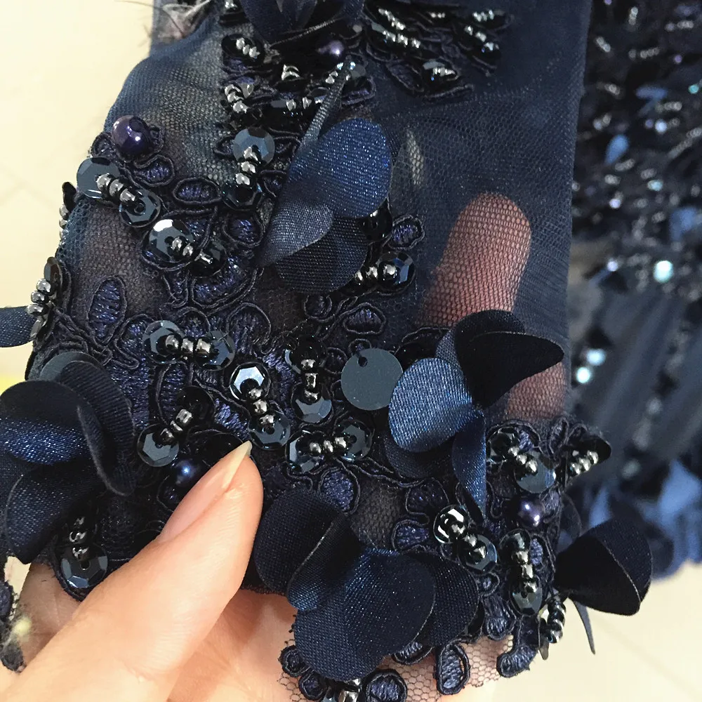 Темно синие вечерние платья с длинными рукавами 2019 Vestido de festa кружевные для