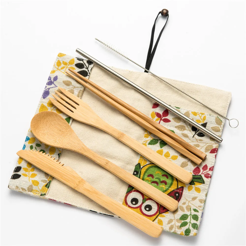 Tableware Set Portable Bamboo Cutlery Kitchen Food Wooden Tableware Dining Tool Catering Dinnerware Set Cutlery Travel