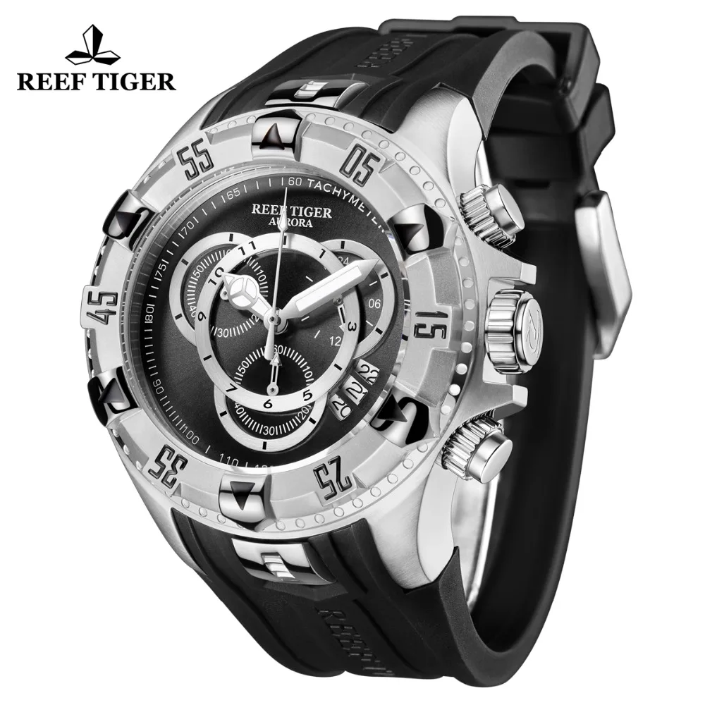 Reef Tiger/RT спортивные часы для мужчин водонепроницаемые стальные Хронограф Секундомер резиновый ремешок топ продаж модные часы RGA303-2