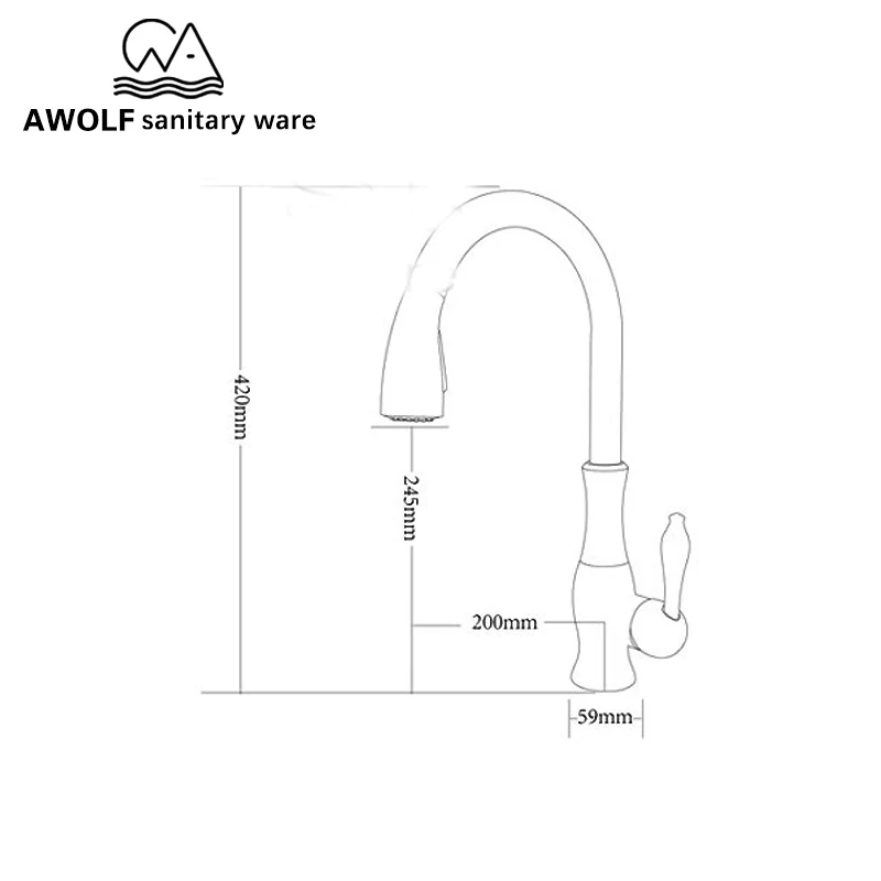 

Pull Out Kitchen Faucet Solid Brass 360 Degree Swivel Two Function Mixer Tap Black Shiny Gold Deck Mounted Single Handle ML8067