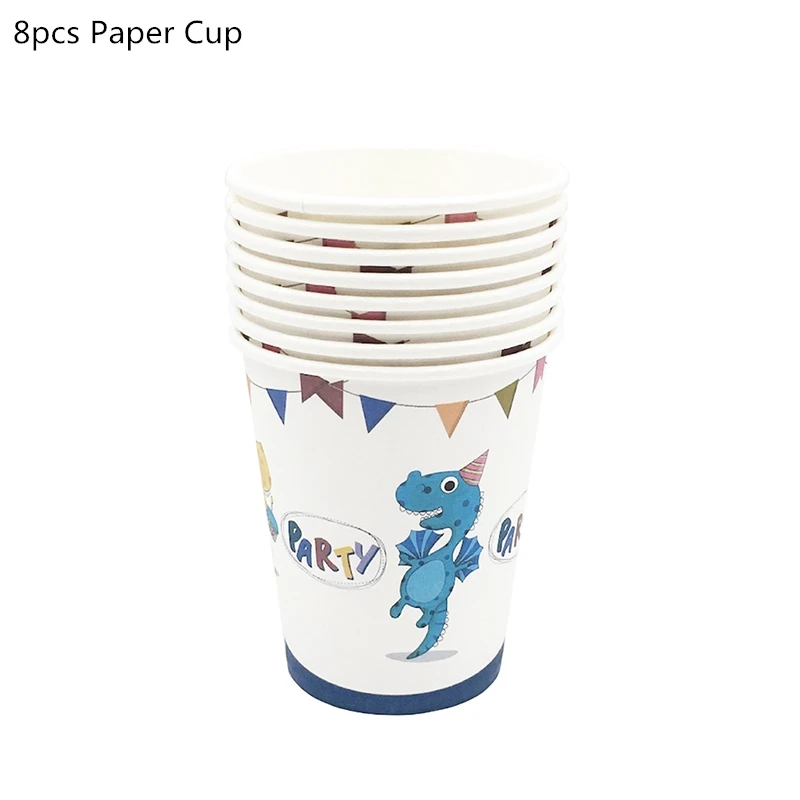 8pcs paper cup Вечерние одноразовые столовые приборы в виде динозавра, вечерние тарелки в стиле джунглей, Детские вечерние украшения в виде динозавра на день рождения - Цвет: 8pcs paper cup
