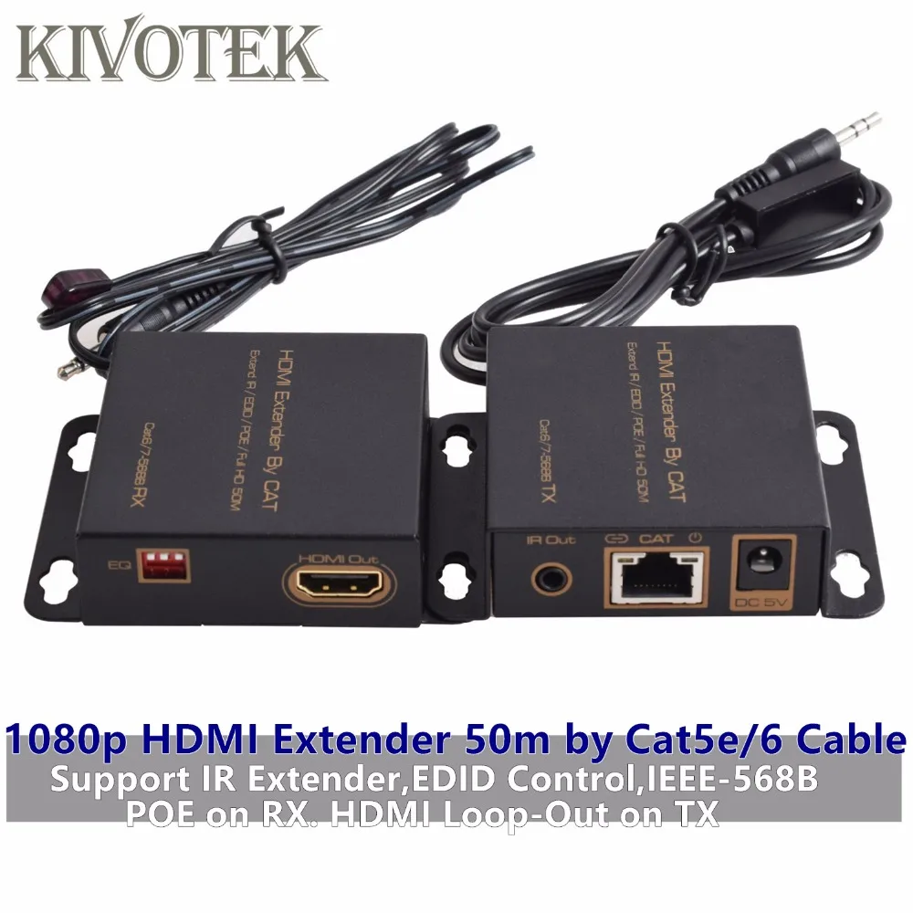 HD1080P HDMI удлинитель передатчика 50 м адаптер от Cat5/6 кабеля RJ45 разъем ИК/EDID/POE