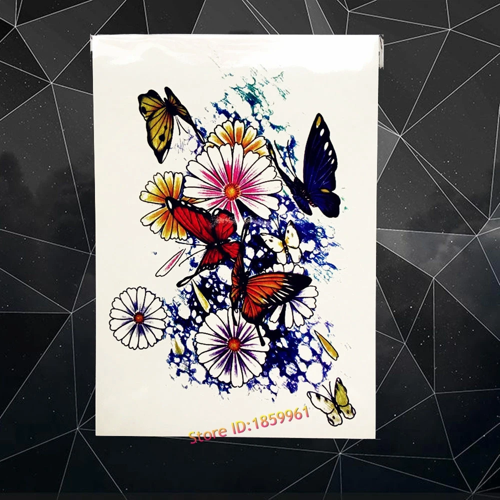 

3d Water Colored Butterfly Temporary Tattoo Sticker Waterproof Henna Fake Flower Arm Tatoo Flash Body Art Tattoo Stickers AHB318