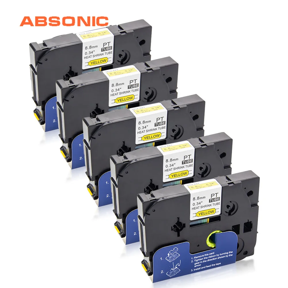 5 шт. картридж для термоусадочной ленты Absonic черный на желтом 8 мм * 1 м совместимый