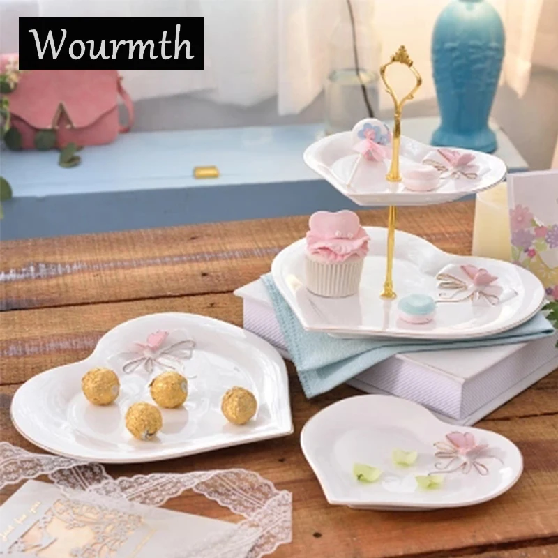

Wourmth British Pastoral Bird Butterfly Double Layer Bone China Dishes And Plates Cake Fruit Dish Pastry Porcelain Tray Tablewar