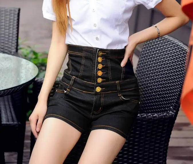 

S-6XL Summer Newest High Waist Denim Jeans Shorts Women Single Breasted Jeans Shorts