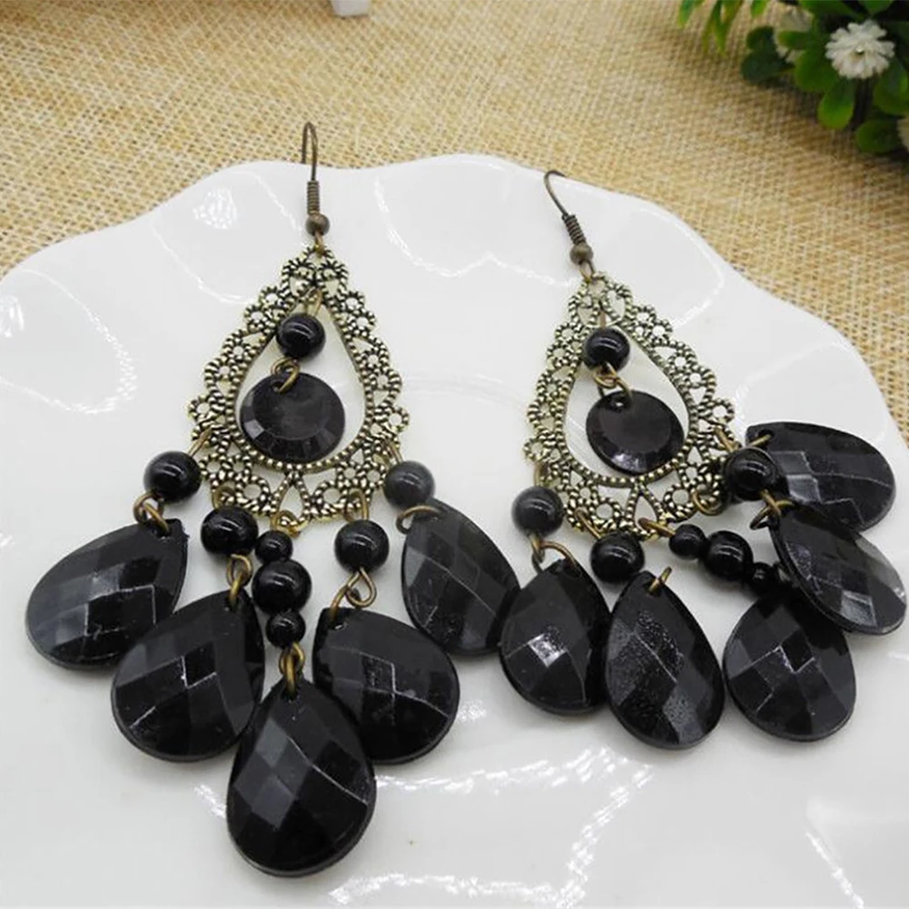 Women Boho Party Jewelry Hollow Water Drop Beads Long Dangle Hook Earrings Decor | Украшения и аксессуары
