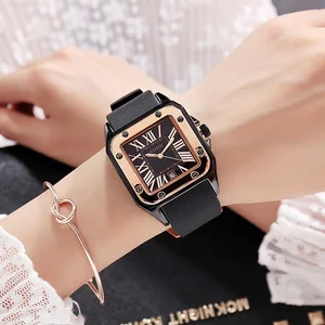 Часы наручные GUOU женские кварцевые, модные брендовые Роскошные с резиновым и силиконовым ремешком, квадратные, подарок для студентов