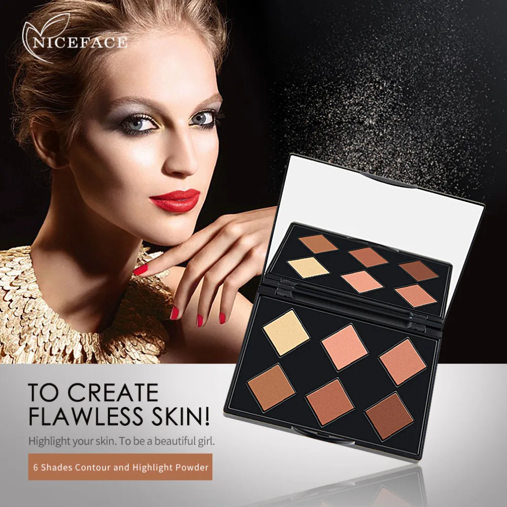 NICEFACE 6 цветов контур лица хайлайтер бронзатор прессованный порошок Палитра