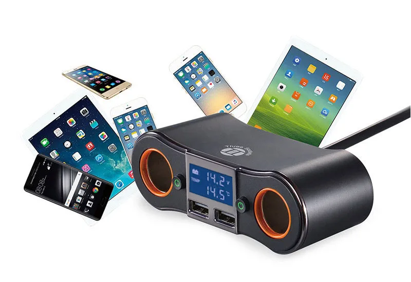 Новое умное автомобильное зарядное устройство с двумя usb портами ЖК дисплей