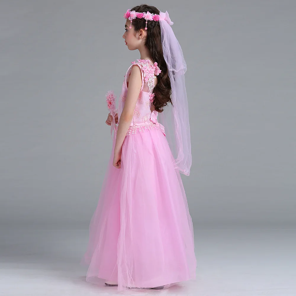 

Children Girls Party Dress Princess Wedding Dress Bridesmaid Girl Baby Kid White Pink Summer Sleeveless Clothes Hollow Patchwork