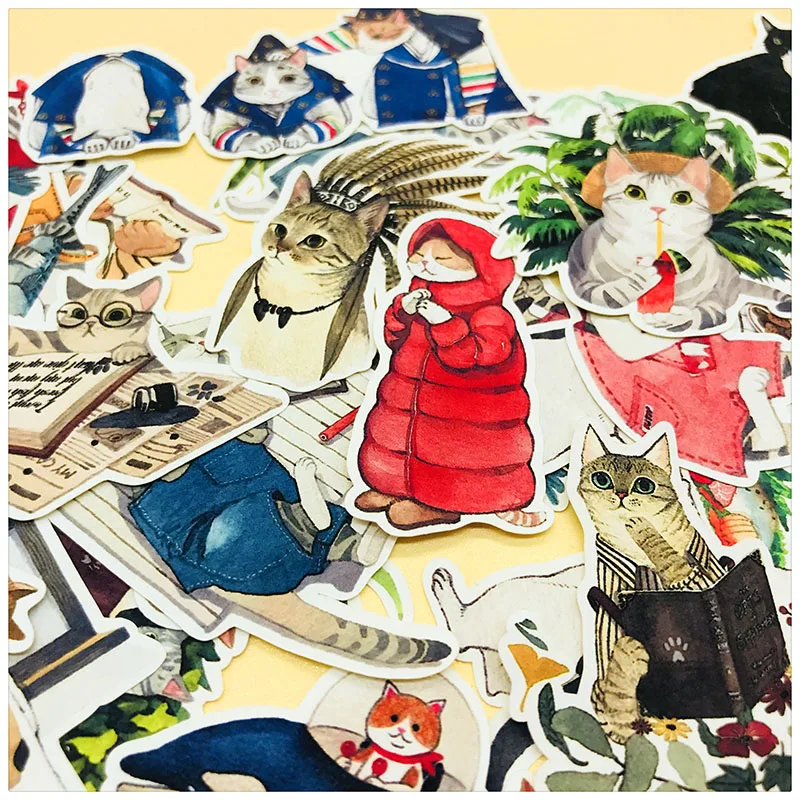 

Watercolor hand-painted cat's fantasies stickers DIY scrapbooking album journal happy planner crafts decoration sticker pack