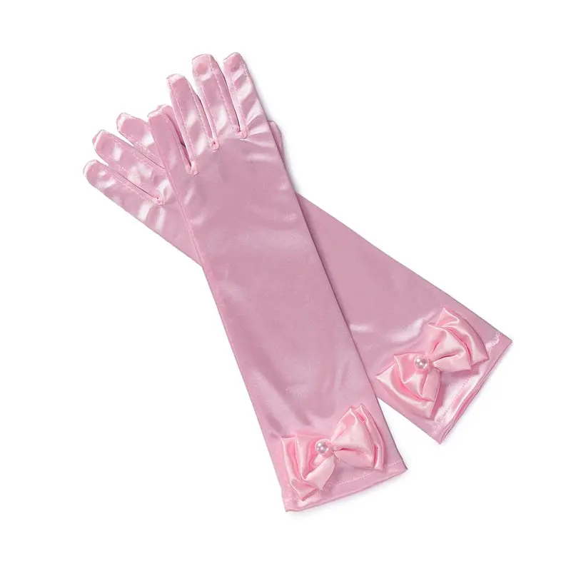 Bow Gloves - Pink Разноцветные детские перчатки для девочек для свадебного костюмированного представления; перчатки принцессы с принтом и бантом; Детские праздничные принадлежности для дня рождения; варежки Белоснежки для девочек - Цвет: Bow Gloves - Pink