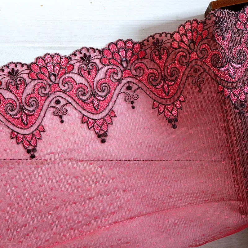Cindylaceshow 23CM Width 1Yard Embroided Red High Quality Lace fabrics Embroidered lace trim Sewing Applique Dress Decorations | Дом и сад