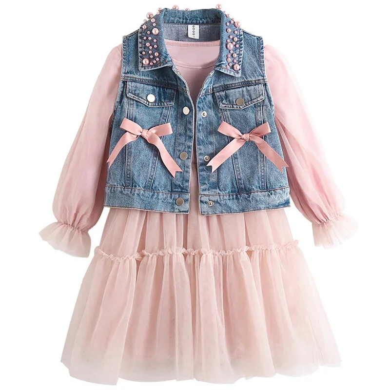 DZIECKO Girls Dress 2019 Summer Kids Jean Clothes Tutu Denim Bow Pockets Spring Korean Dresses Baby Cute Clothing | Детская одежда и