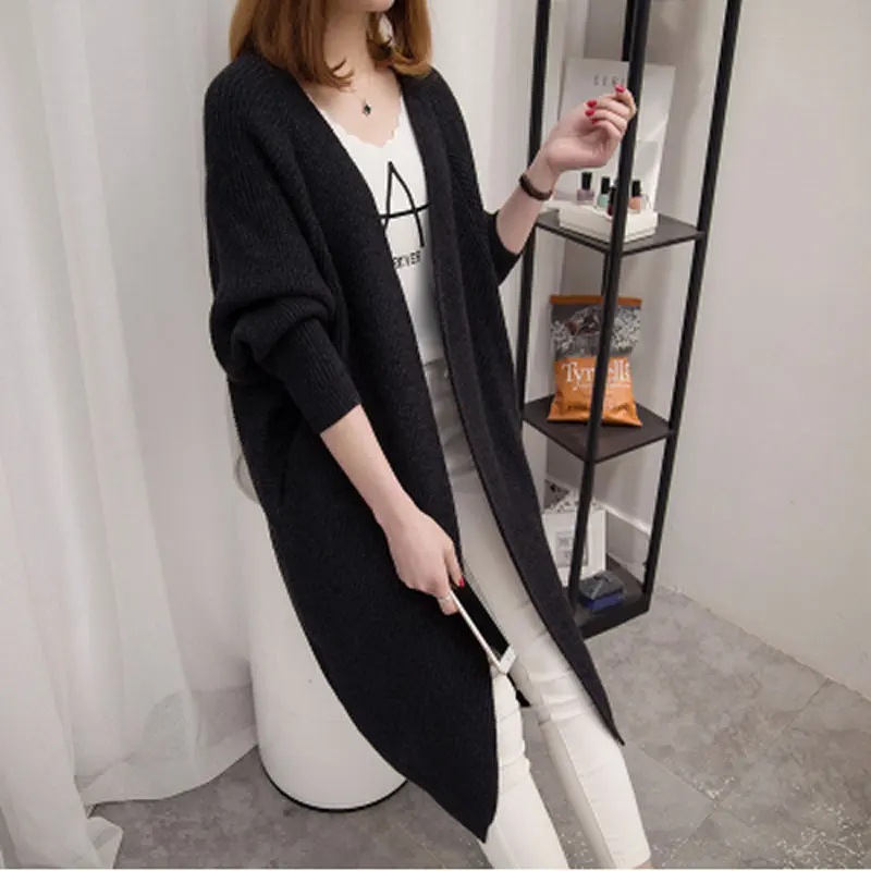 

2017 Fashion Fall spring Winter Cardigan Long Style Women Sweater Bat Sleeve Loose Knitted Sweaters Free Size QH0178