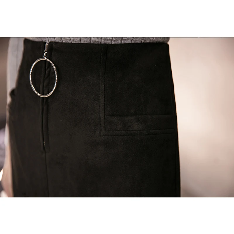 2017 женщин Vintage Высокой Талией Замши юбка с Кистями и звезды Юбка-Карандаш