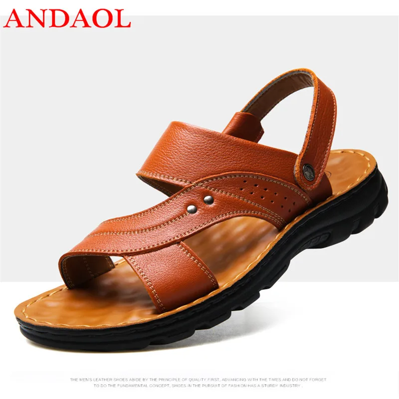 

ANDAOL men's casual sandals Top Quality Soft Breathable Thick Sole Light Beach shoes Luxury Genuine Non-Slip Office dragshoes