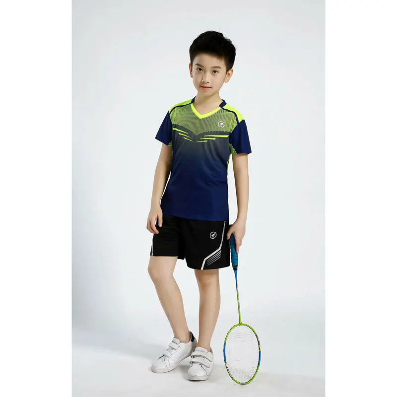 Blue shirt Детский спортивный костюм для мальчиков, тренировочная форма для бега, рубашка с короткими рукавами для бадминтона, шорты, детская спортивная одежда, дышащая Джерси - Цвет: Blue shirt