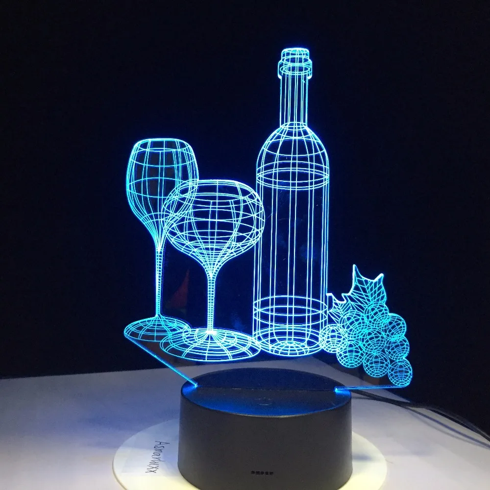 3D лампа в виде бутылки вина светодиодная 7 цветных акриловых ночных светильников