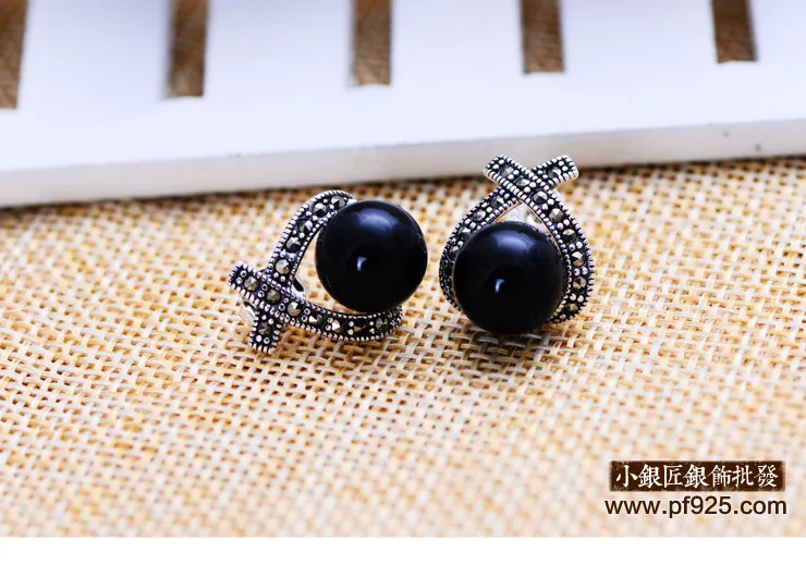 Женские серебряные ретро серьги с черным ониксом ювелирные изделия из тайского