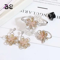 be 8 luxury women jewelrys elegant flower shape bridal cz earrings bracelet ring 3pcs big wedding jewelry sets for bride s043