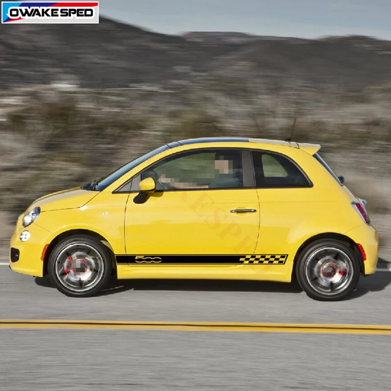 Автомобильный Стайлинг боковой двери юбка в полоску для Fiat 500 гоночные решетки графика виниловая наклейка авто тела индивидуальные наклейки