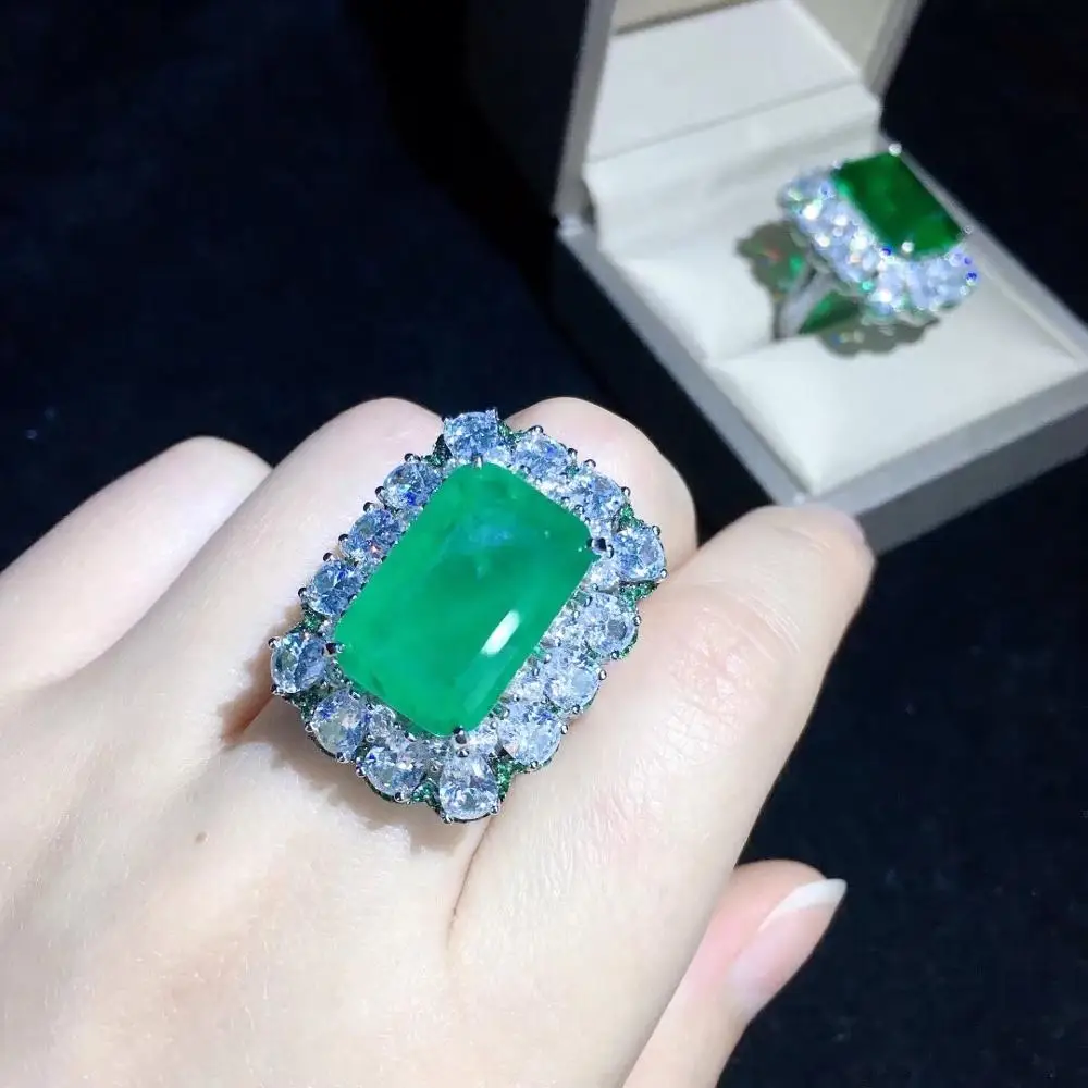 Qi Xuan_Green кольцо S925 посеребренное Белое золото аксессуары женское кольцо с зеленым Цирконом элегантный темперамент