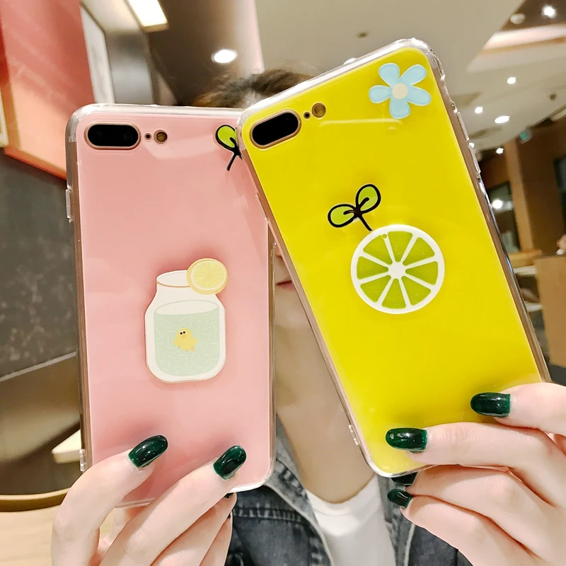 Для iPhone 7 8 Plus корейской моды Глянцевая Конфеты утка цветок лимона задняя крышка