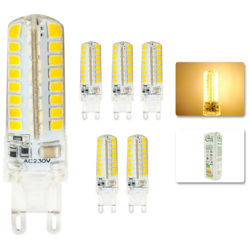 5x шт. светодиодная мини лампа G9 220 В 5 Вт 9 32 64 smd 2835 с силиконовым корпусом теплая
