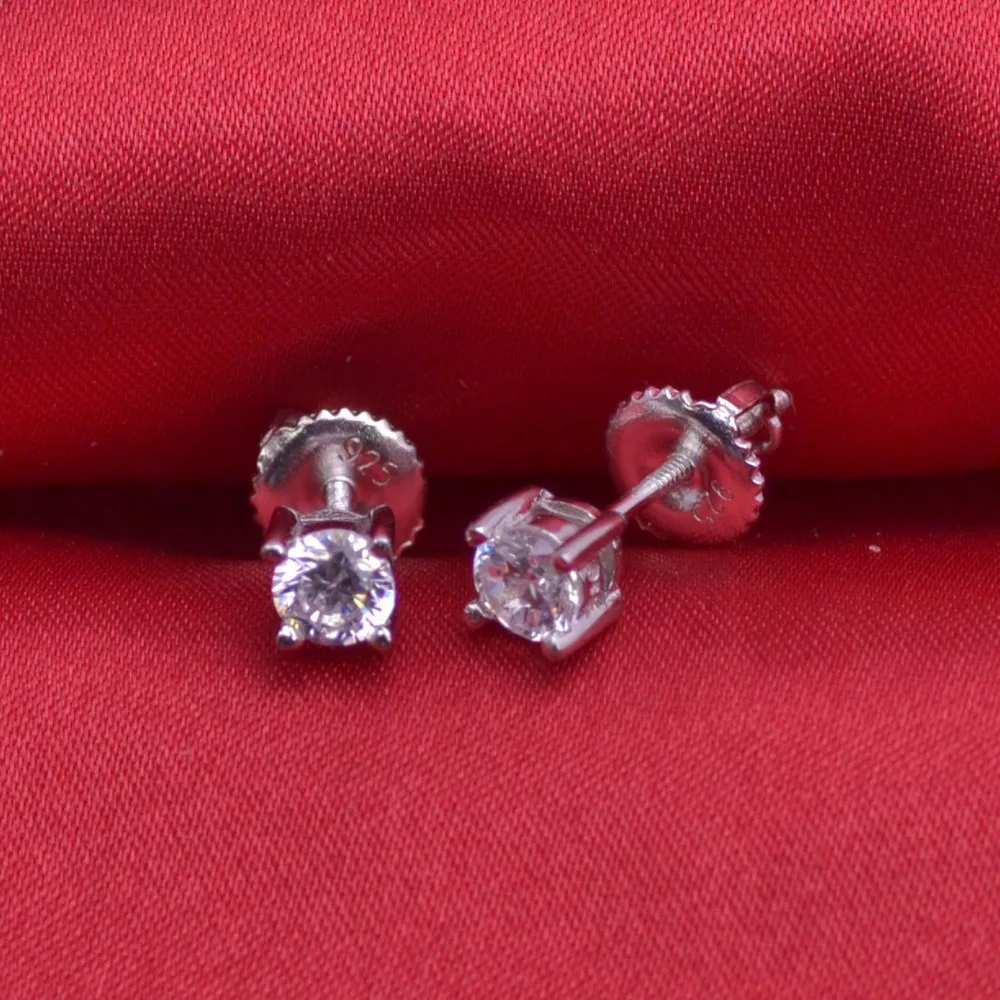 LSE934 Stud Earrings 925 sterling silver Screw Back earring zircon 6mm | Украшения и аксессуары