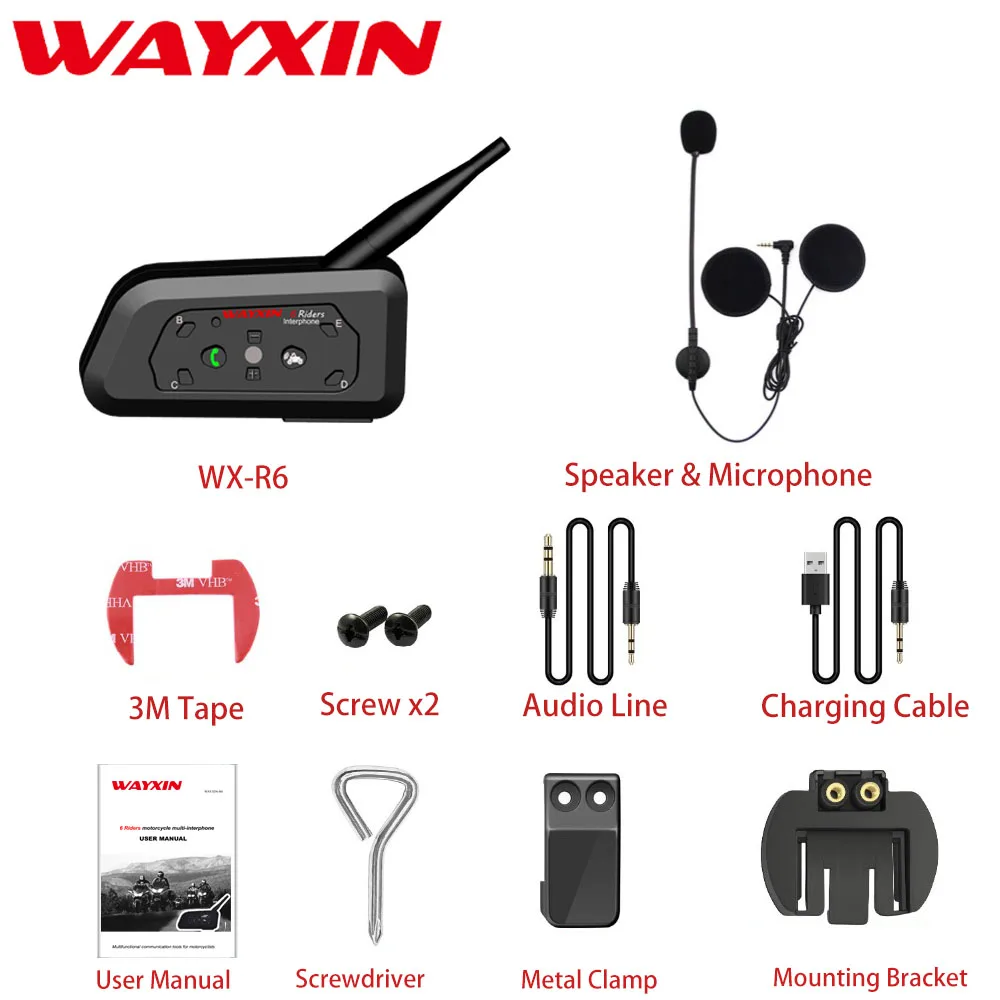 WAYXIN мотоцикл Bluetooth домофон 2 шт шлем домофон до 6 всадников 1200 м беспроводной водонепроницаемый переговорные гарнитуры R6