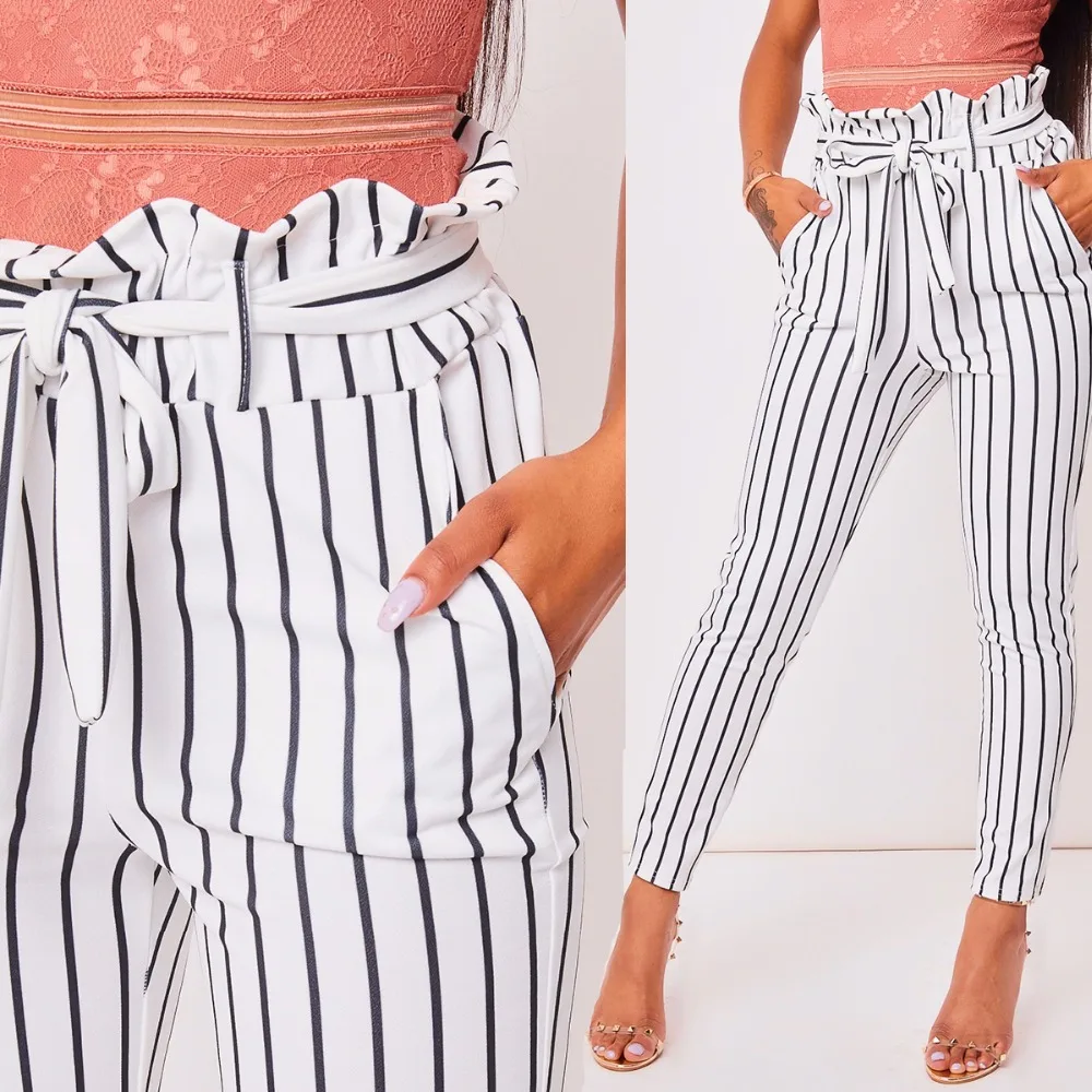 2019 летние женские модные средняя посадка повседневные брюки белый полосатый OL
