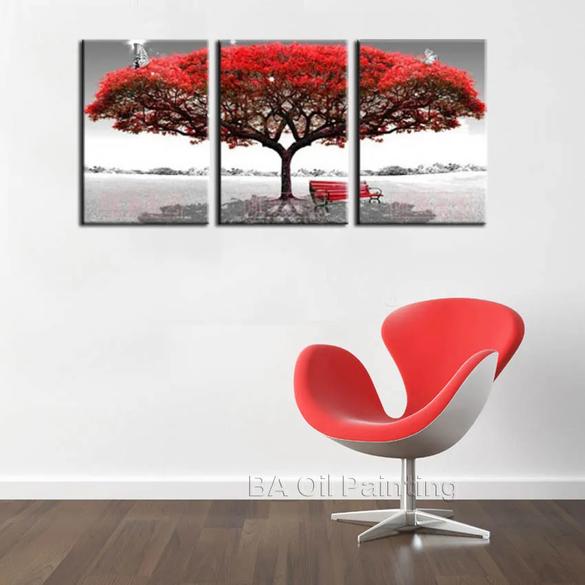 Abstract modern No Frame mural Red Maple Tree big tree Oil Paintings on Canvas 3pcs home Decor Wall Art Paints for living room | Дом и сад