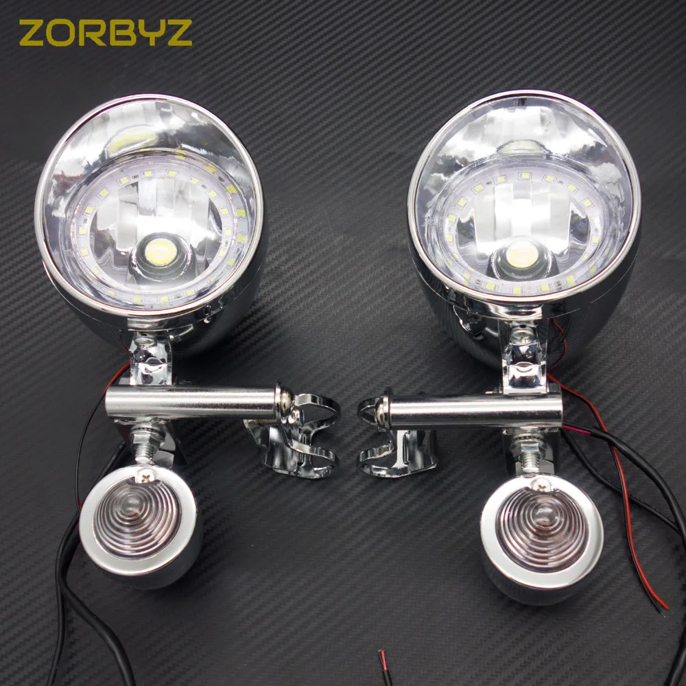 Мотоциклетные хромированные поворотники ZORBYZ противотуманные фары с белым