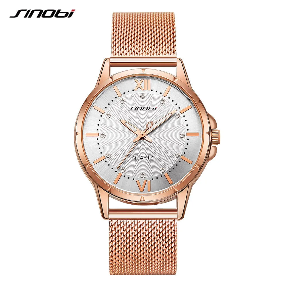 Rose Gold Reloj mujer sinobi, Женские Простые кварцевые часы, Дамский Топ бренд, роскошные женские наручные часы Geneva, женские часы, Relogio Feminino - Цвет: Rose Gold