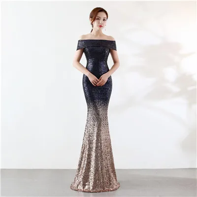navy blue gold Блесток Русалка вечернее платье с открытыми плечами торжественное для женщин элегантное женское платье Soiree Дубай Kleider Damen Abendkleid платья на выпускной платье женское вечернее - Цвет: navy blue gold