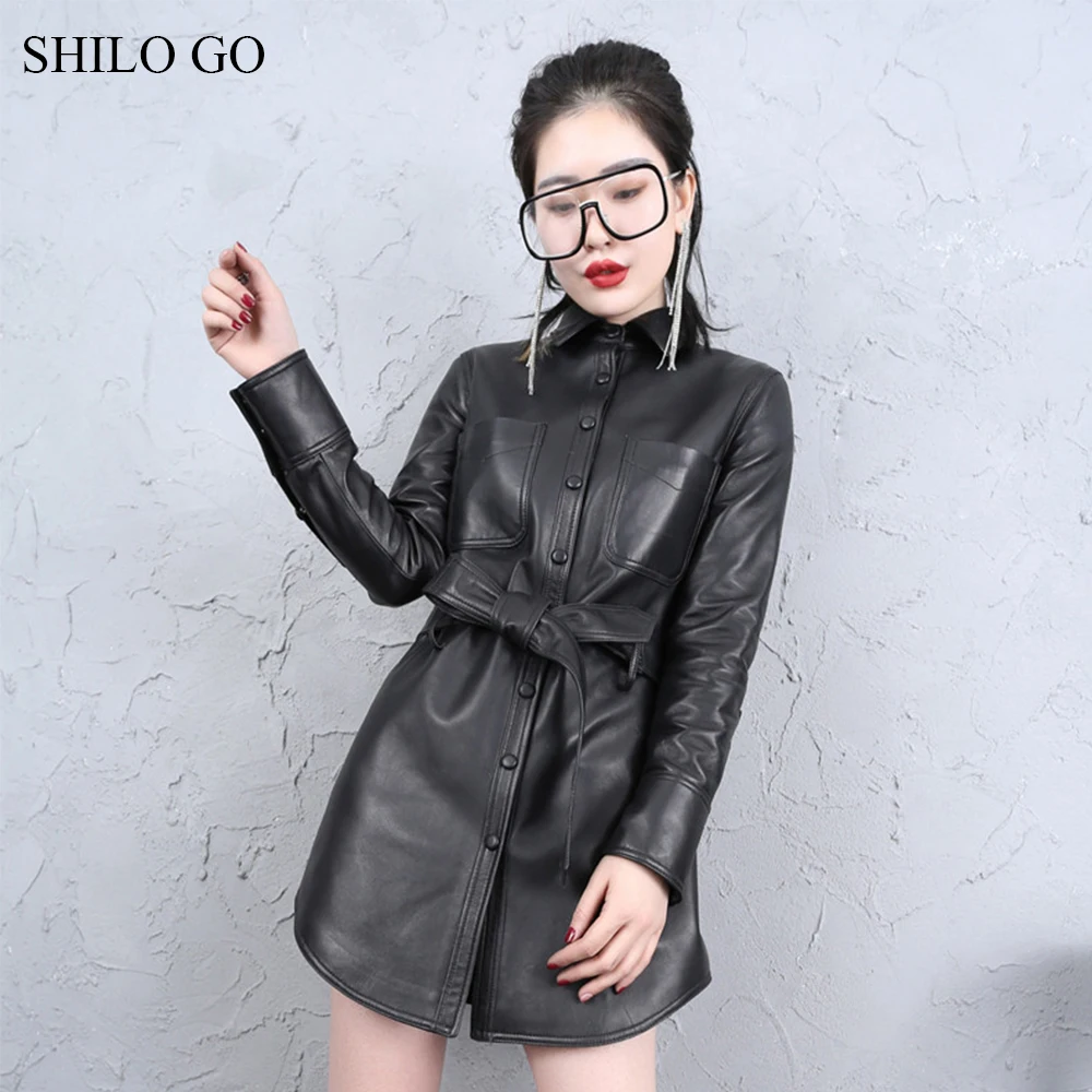 Тренч SHILO GO Женский длинный из натуральной овчины с отворотным воротником
