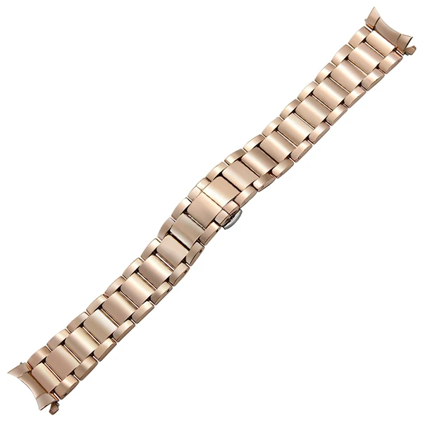 Rose Gold Загнутый ремешок из нержавеющей стали для часов Omega Tissot Longines Mido, ремешок с бабочкой и пряжкой, браслет на запястье 18 20 22 мм - Цвет ремешка: Rose Gold
