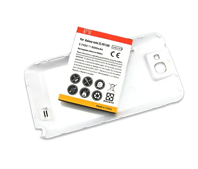Запасная батарея высокой емкости 6500 мА/ч для samsung Galaxy Note 2 II N7100, аккумулятор для мобильного телефона, белый чехол-накладка