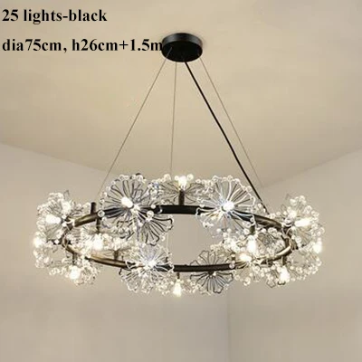 black-25 lights Скандинавские Золотые/черные металлические светодиодные люстры для гостиной, хрустальные бусины, светодиодные подвесные люстры, светильники для столовой, подвесной светильник - Цвет абажура: black-25 lights