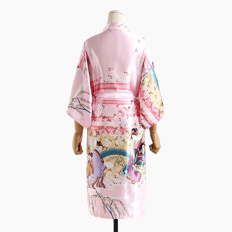 Женское длинное шелковое кимоно летнее японское с цветочным принтом|dressing gown|robe